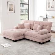 Divano modulare a L con ottomani in chenille rosa con cuscini lombari e decorativi da salotto 81 × 220 × 145 cm