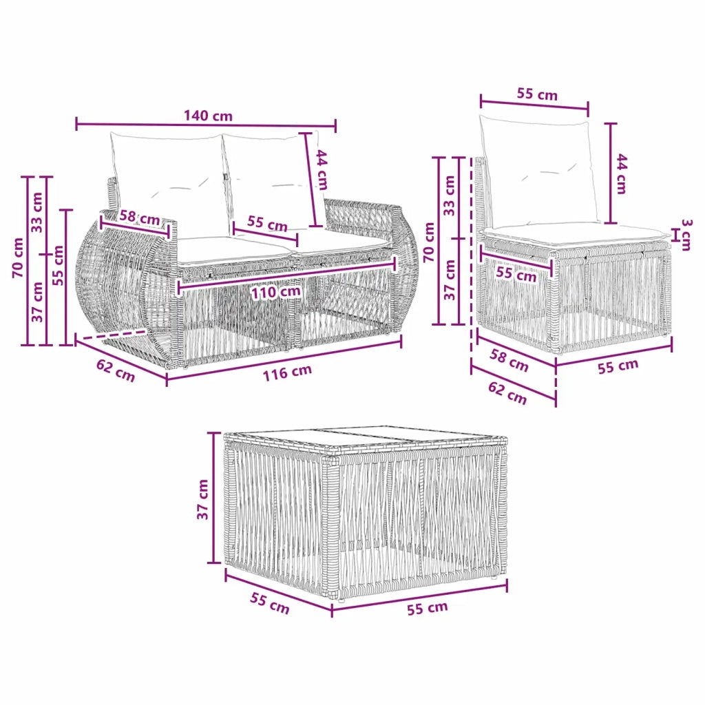 Set Divano da Giardino 9 pz Grigio e Grigio Scuro polyrattan 3435395