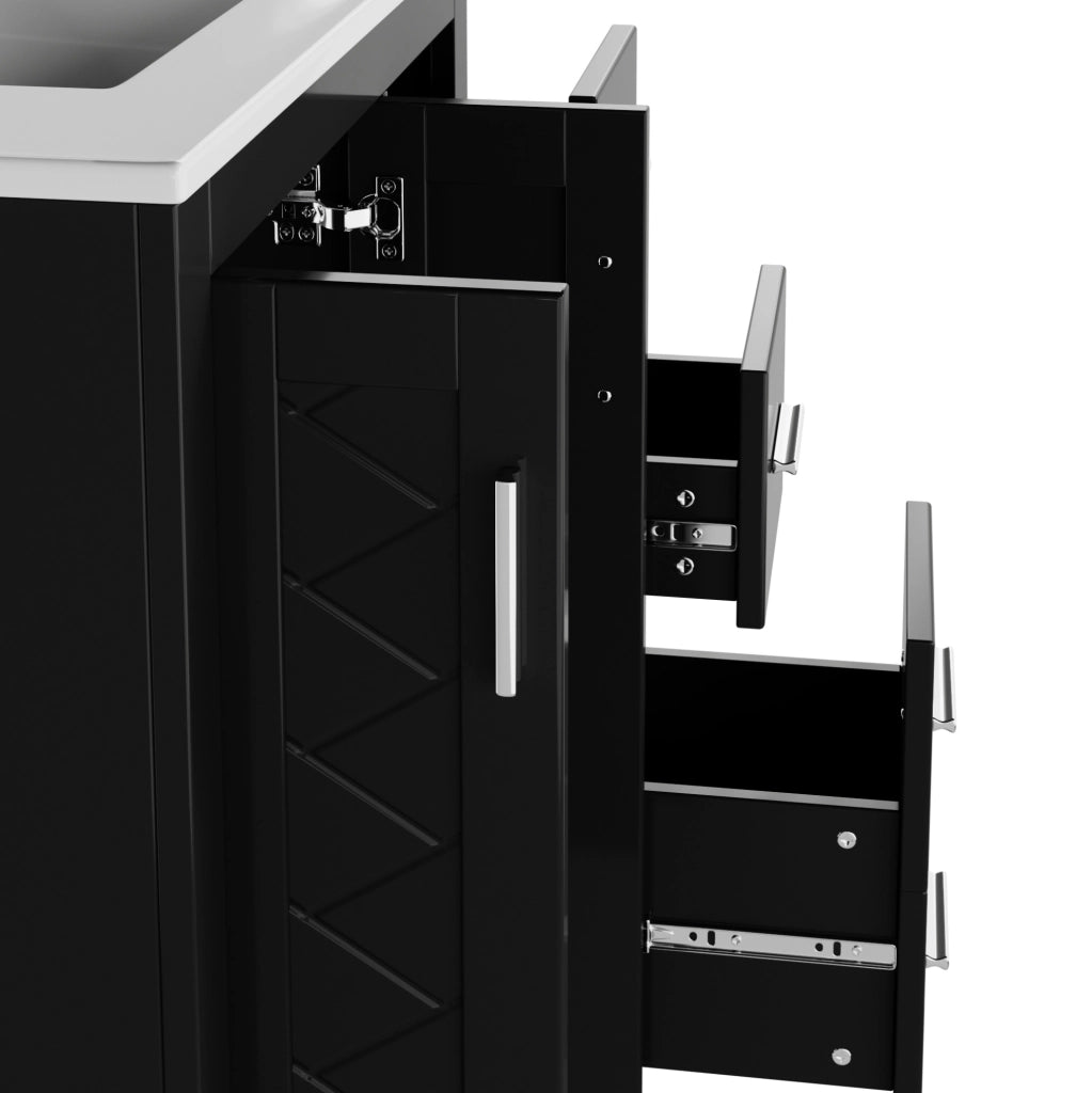 Mobile bagno freestanding 76x46;5x85;5 cm con lavabo in ceramica; 3 cassetti e 2 ante nero HOMVRA