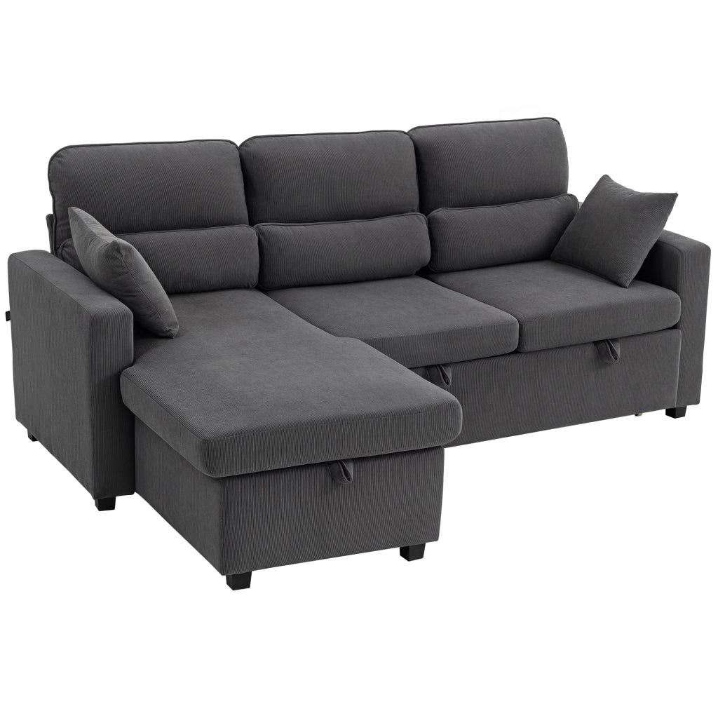 Divano letto angolare in velluto con contenitore e cuscini ¨C Minimal ¨C Grigio 205x135x76 cm