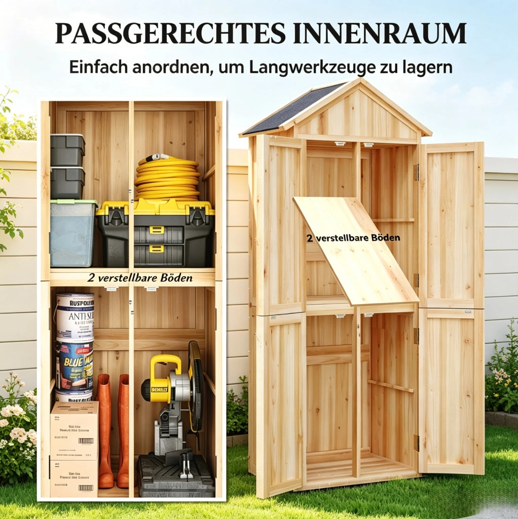 Capanno da giardino in legno di abete con tetto spiovente in asfalto, armadio esterno per utensili 82x50x190 cm