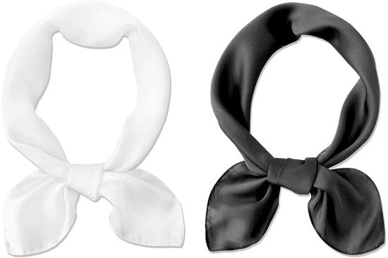 Accessori di moda 2 pezzi - Finta sciarpa da spalla - Nero/Bianco - Quadrata 70x70 cm - Sovrappensiero e morbida - Adatta per eventi di moda
