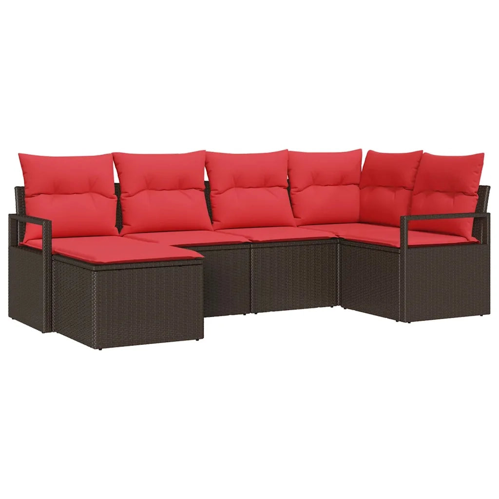 Set di divani con cuscino 6 pcs Marrone e Rosso polyrattan 3355123