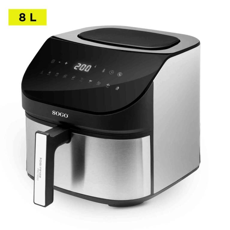 Friggitrice ad aria 8L 1600W con 10 programmi e display touch, temperatura 50-200°C e funzione essiccatore - Sogo