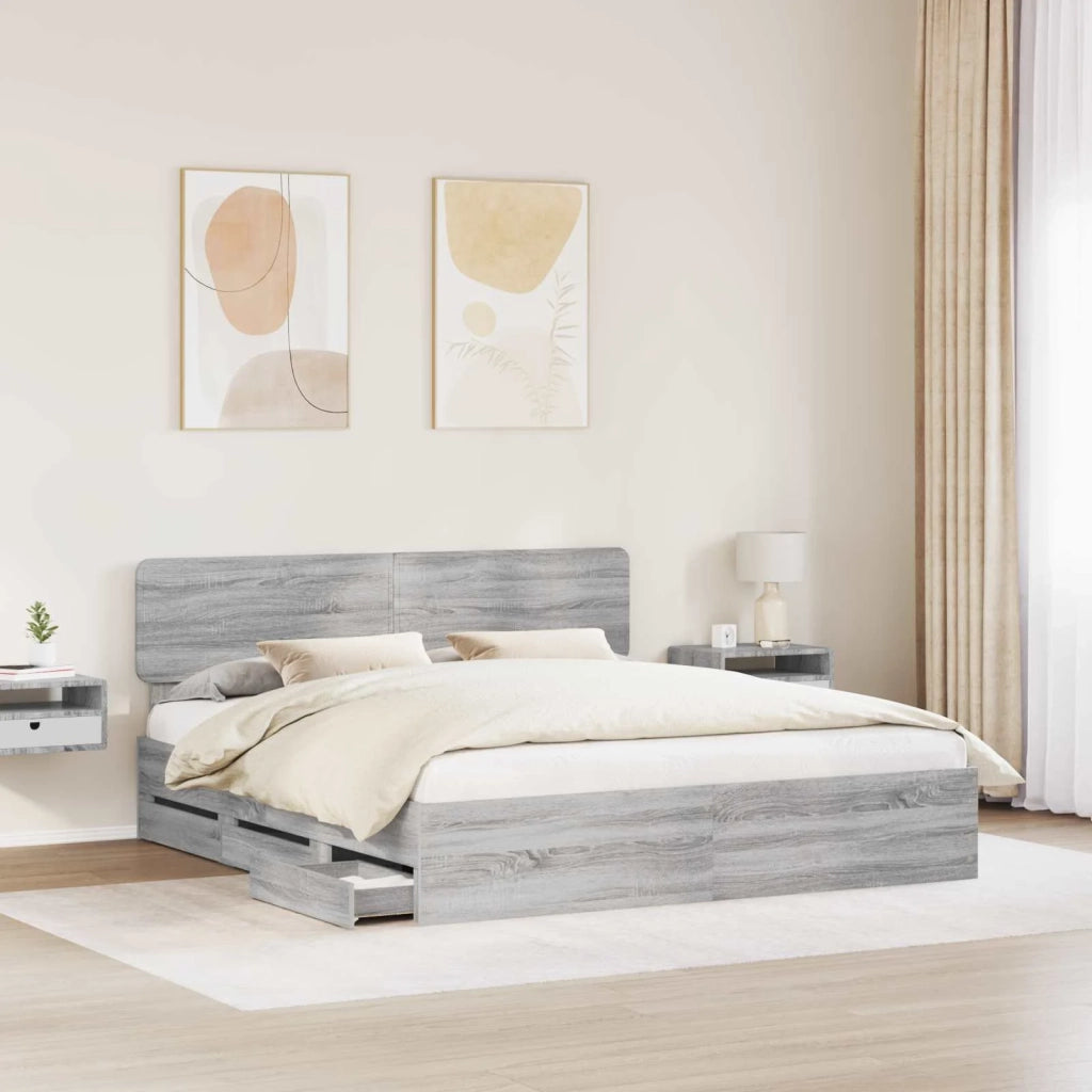 Struttura del letto con cassetto-Giroletto con contenitore-Rete del Letto Sonoma grigia 200 x 200 cm