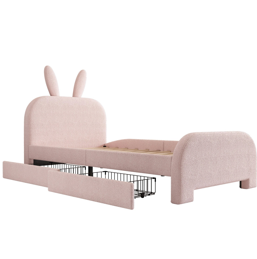LETTO bambini 90x200 cm rosa in Plush e MDF con 2 cassetti