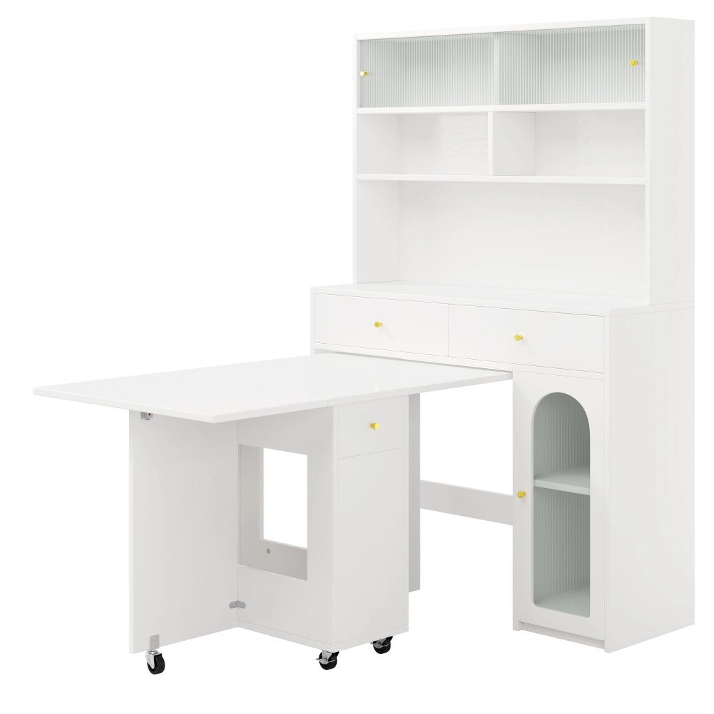 Set cucina con tavolo da pranzo pieghevole e mobile alto in MDF bianco per 2-4 persone con piano di lavoro