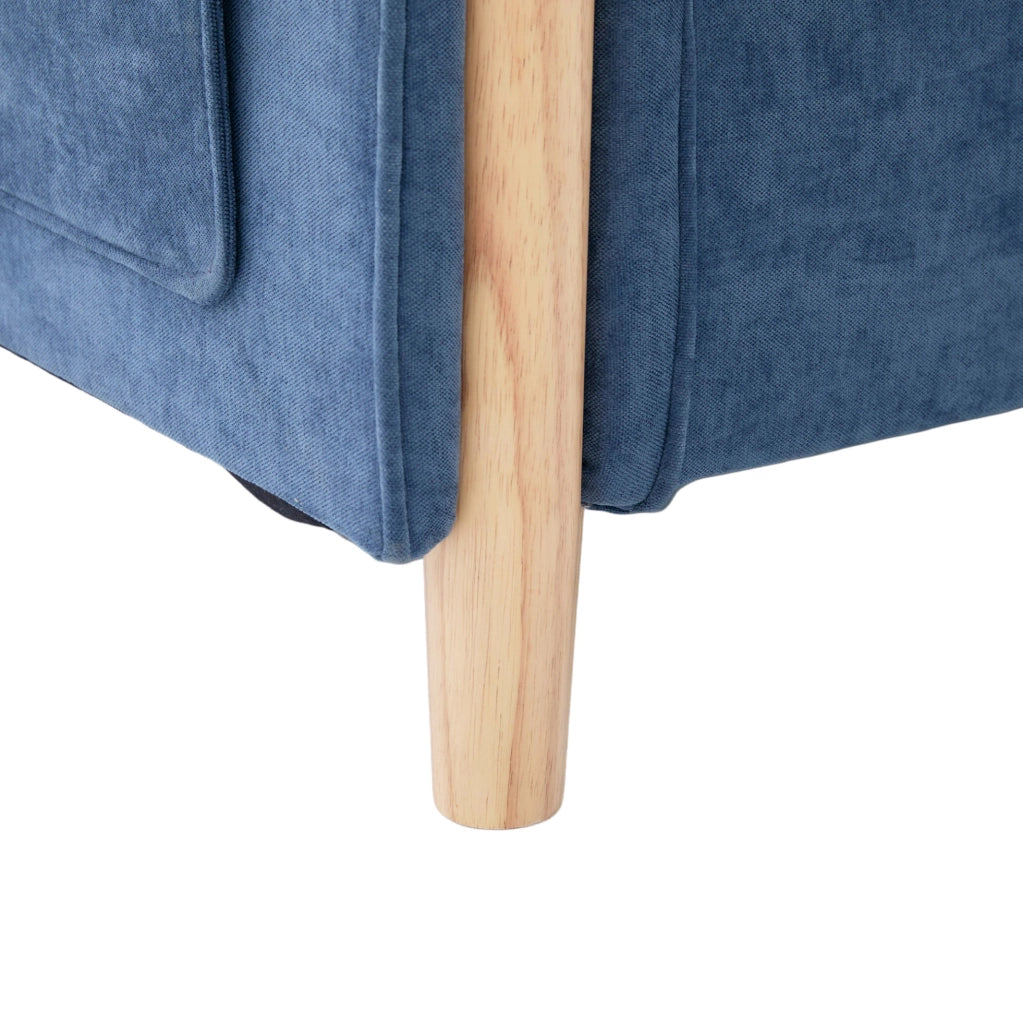 Divano modulare a U 4 posti con 2 pouf contenitore; chenille blu; 261x77x86 cm