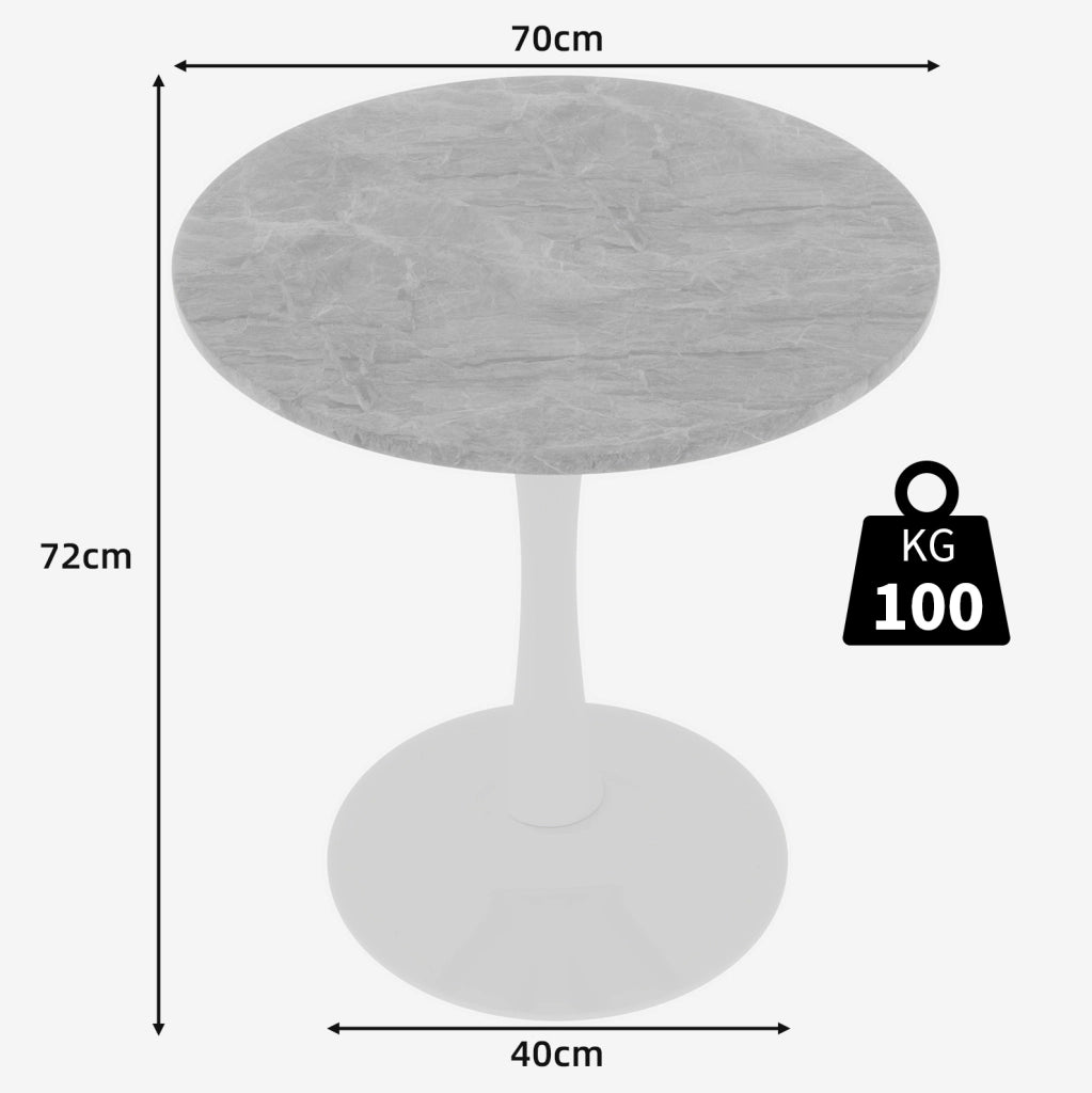 Tavolino rotondo moderno in marmo artificiale grigio e bianco