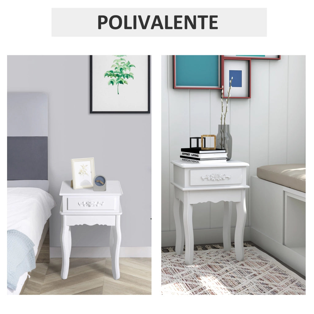 Comodino con 1 Cassetto ¨C zephmum ¨C Bianco Legno 40x35x60 cm