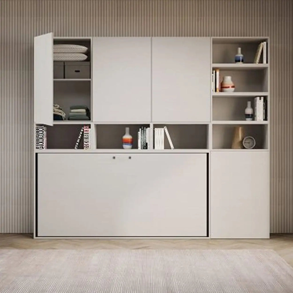 Letto singolo a scomparsa Kando comp.E con materasso bianco frassino