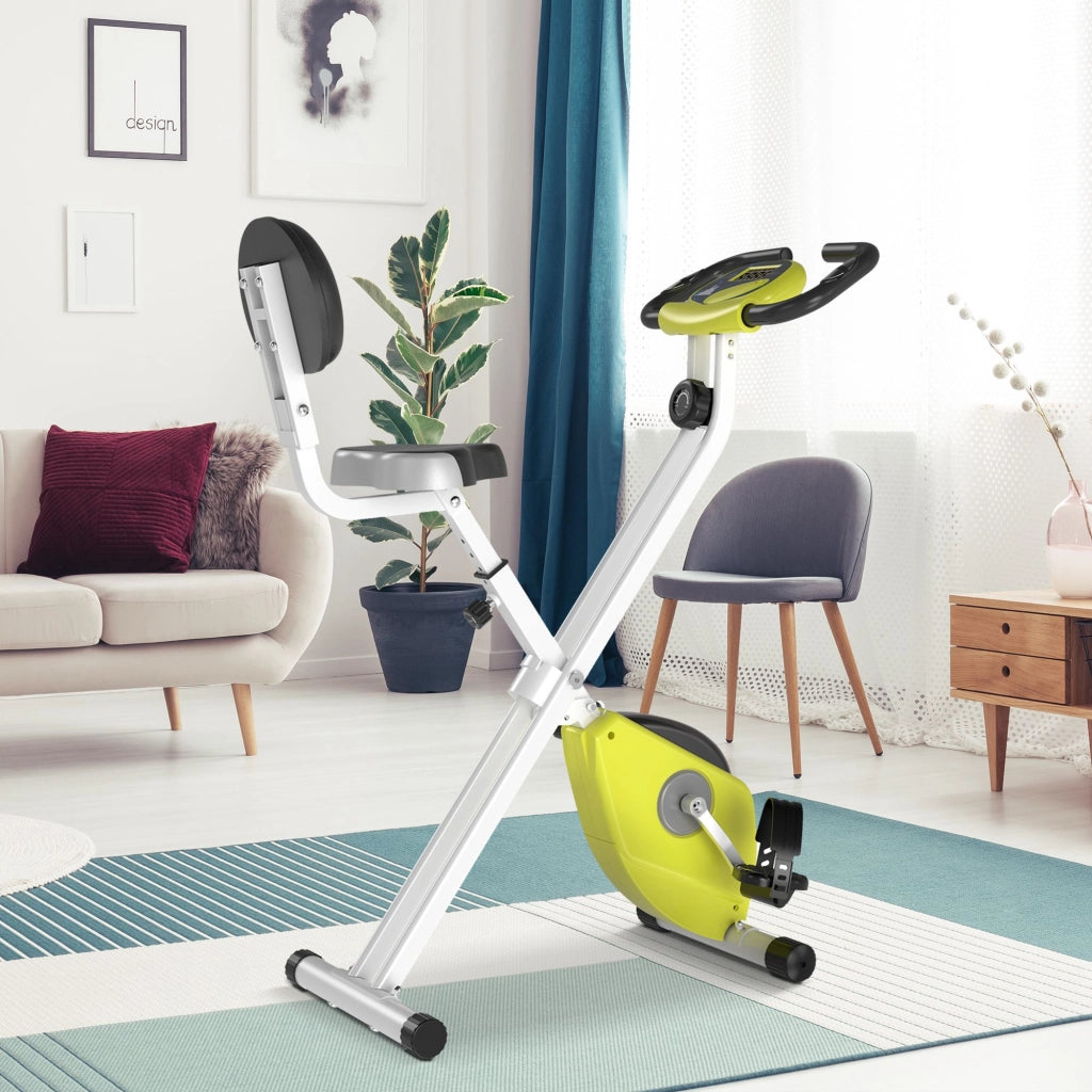 Cyclette Pieghevole da Fitness in Acciaio,Cyclette Magnetica Pieghevole da Casa con Altezza Regolabile,Resistenza Magnetica a 8 Livelli,Schermo LCD,43x97x109cm,Giallo