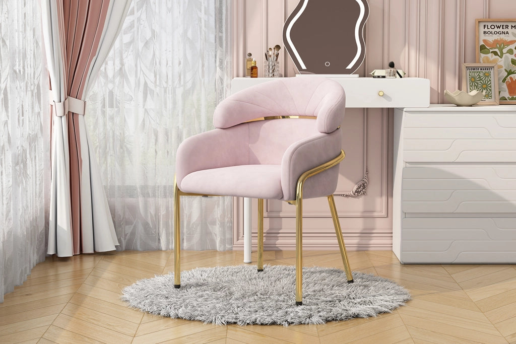 SEDIA da pranzo in velluto rosa con gambe in metallo