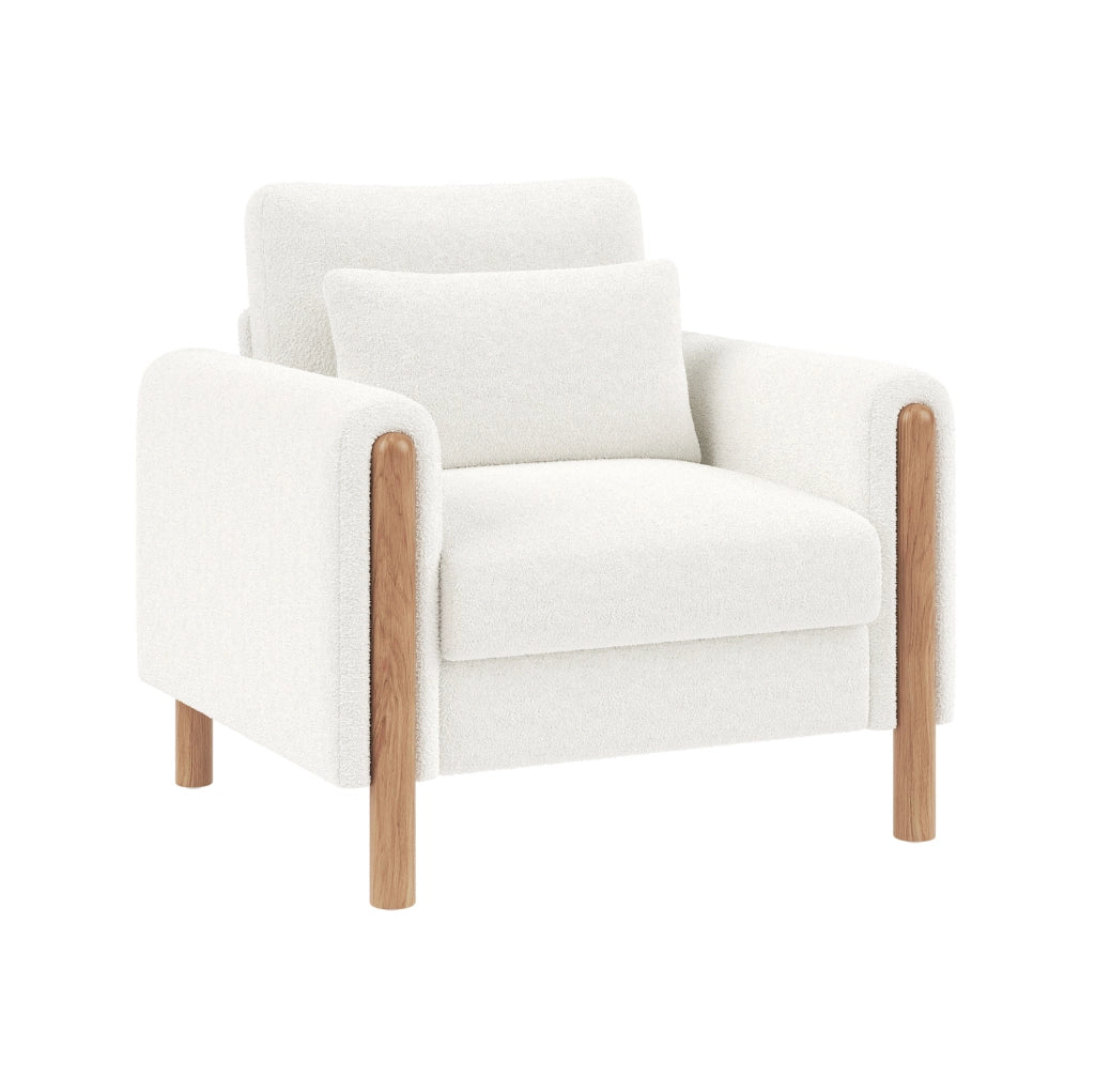 Poltrona lounge in tessuto Teddy bianco con cuscini spessi