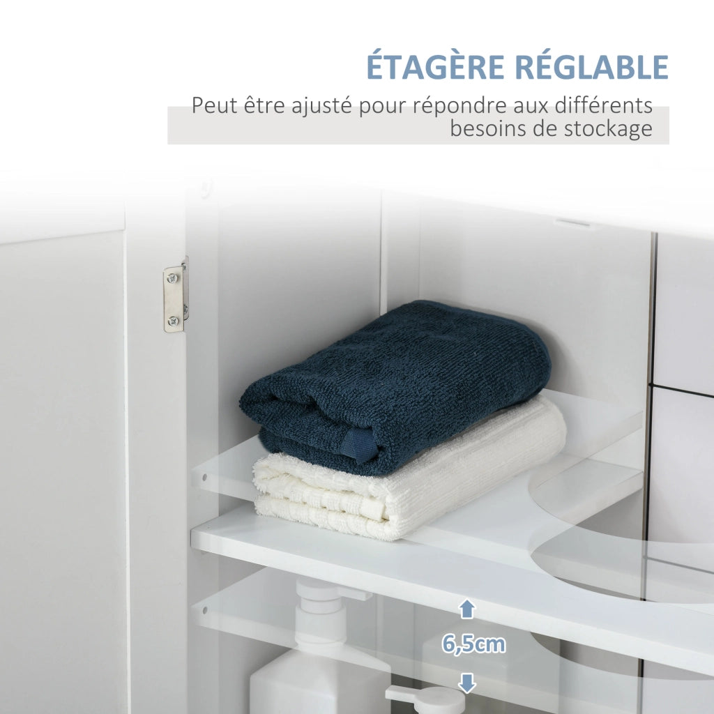 Mobile sottolavabo con 2 ante e ripiano, 60x30x60 cm, legno bianco