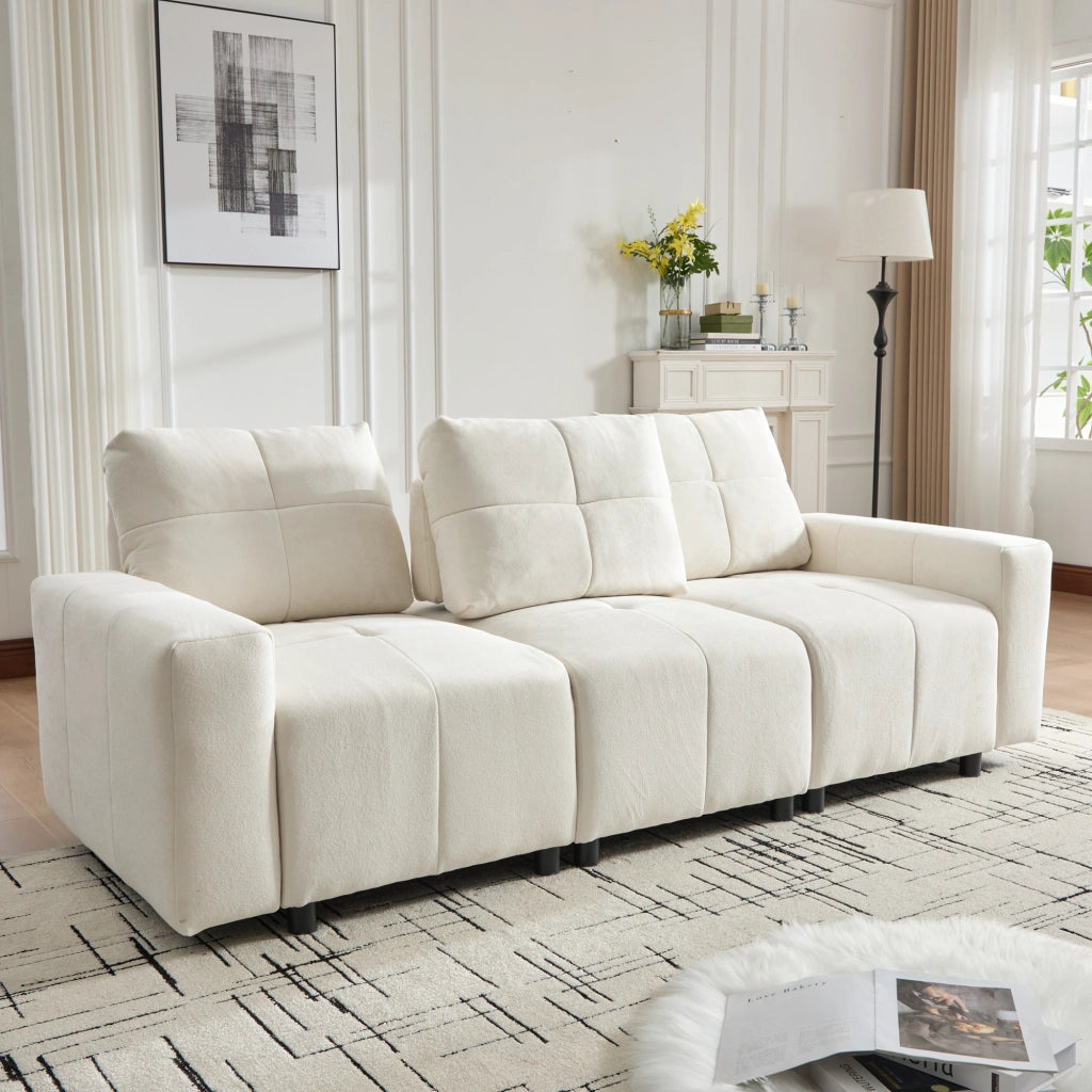 Divano modulare 3 posti con funzione letto e profondità regolabile in chenille beige