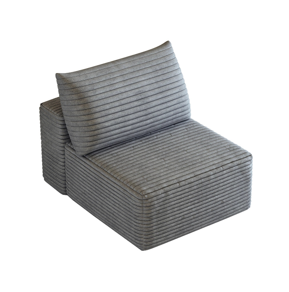 Divano singolo modulare con chaise longue in tessuto effetto velluto, grigio