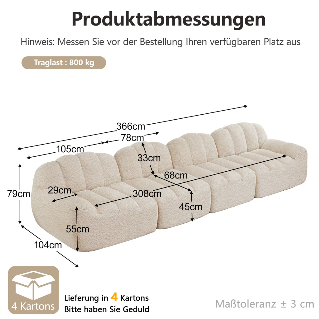 Divano modulare angolare a 4 posti in pile granulato beige e bianco