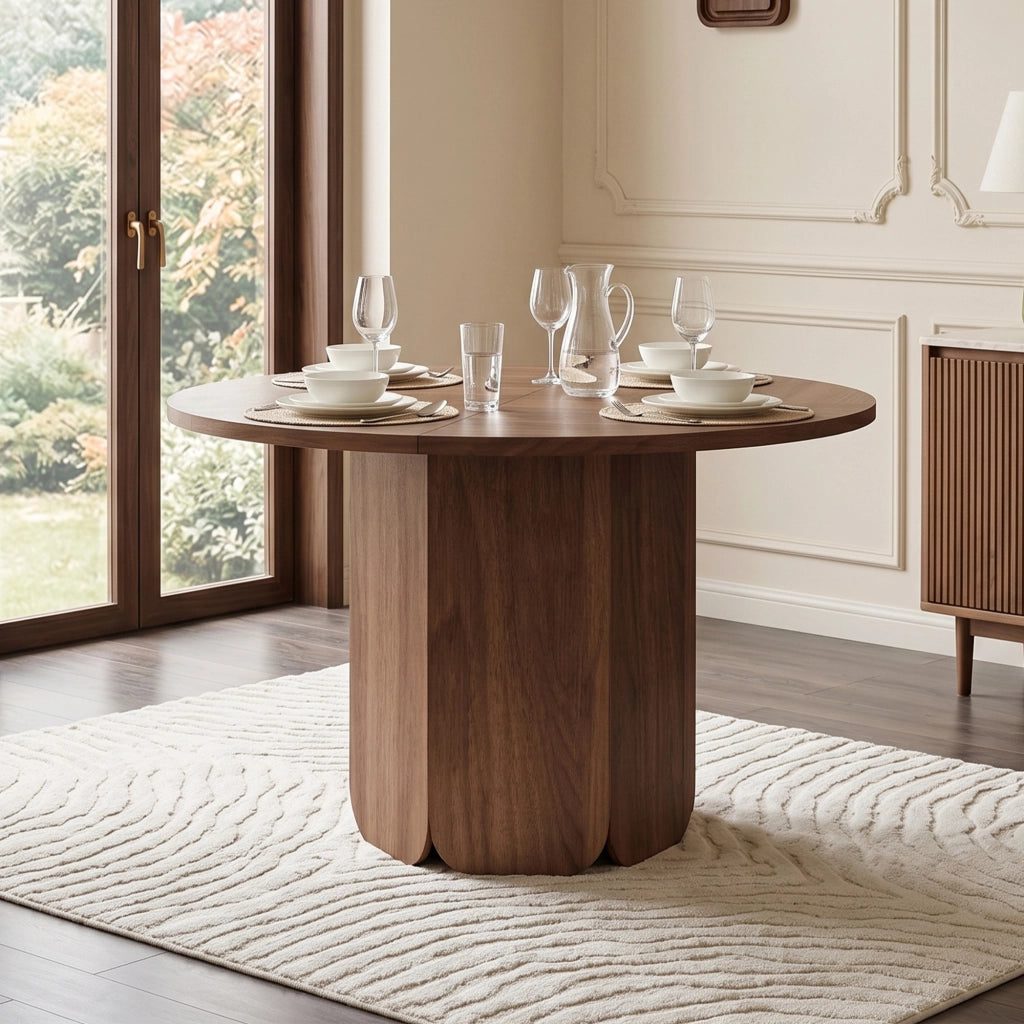Tavolo da pranzo - rotondo 120x120 cm - per 4-6 persone - stile scandinavo - noce - antigraffio
