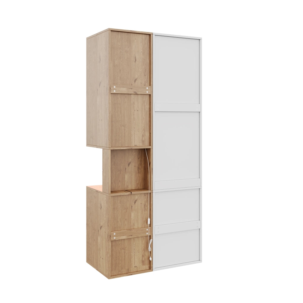 Armadio con 4 cassetti illuminazione LED e vano gioielli in MDF bianco effetto rovere 90 × 49 × 200 cm