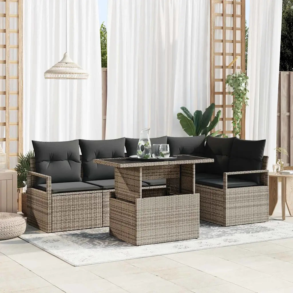 Set Divano da Giardino con cuscino 6 pcs Grigio Poly Rattan