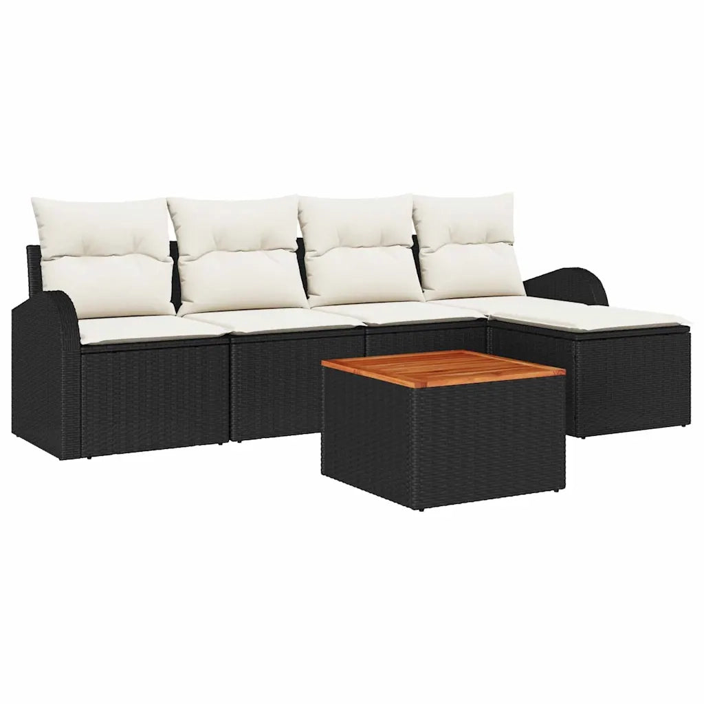 Set Divano da Giardino con cuscino 6 pcs Nero polyrattan