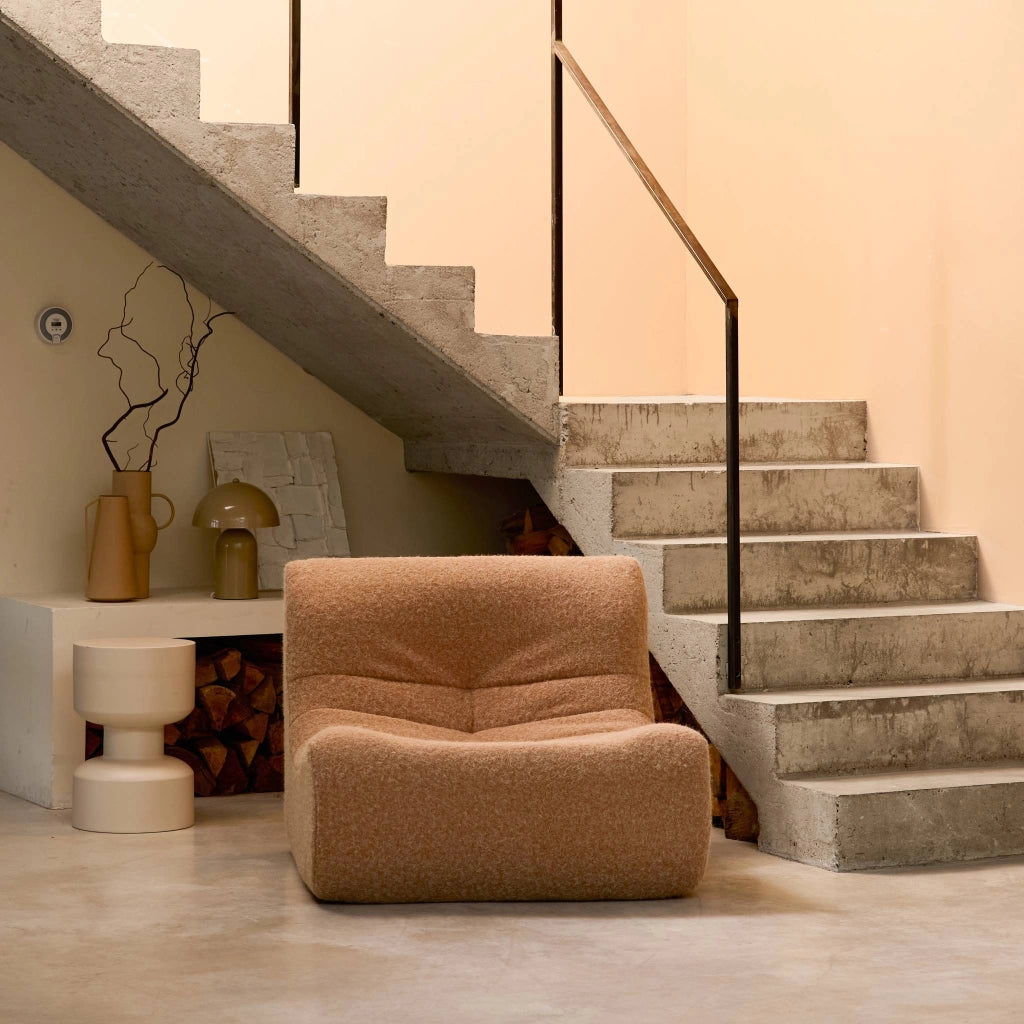 Poltrona senza braccioli in tessuto effetto alpaca, 1 posto, beige