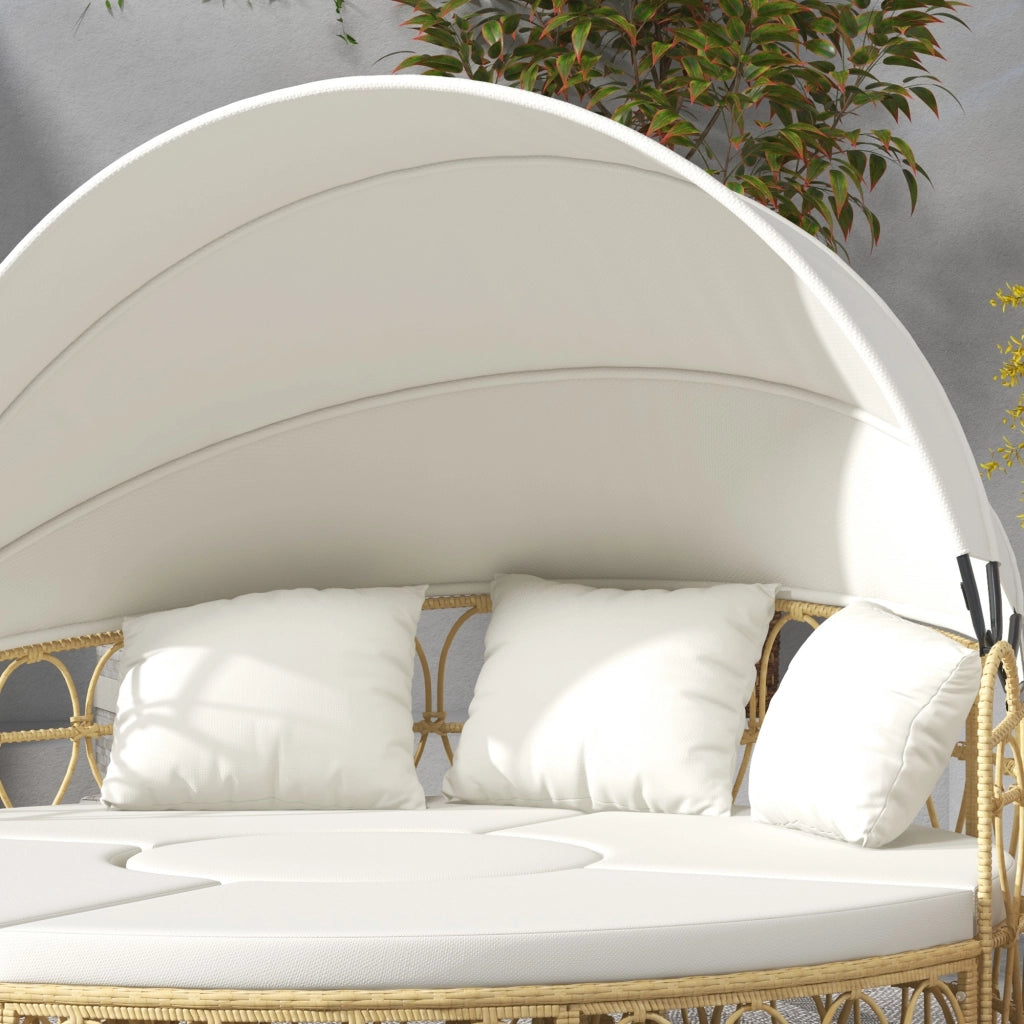 Set mobili da giardino in rattan 4 pezzi con divano 2 posti; tettuccio richiudibile e tavolino; crema