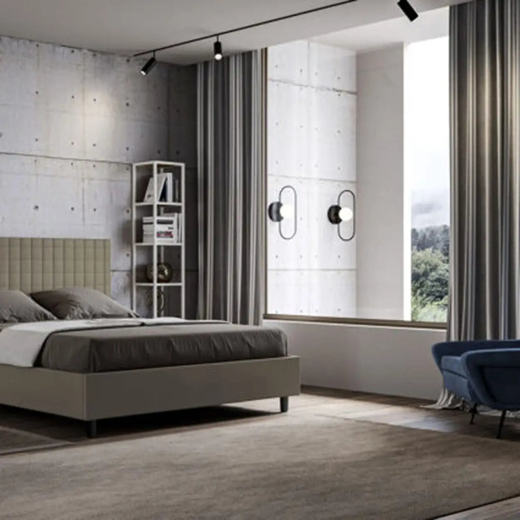 Letto matrimoniale contenitore imbottito 160x210 similpelle cappuccino Sunny