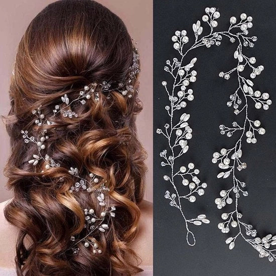 Accessorio di Sposa in Argento con Cristalli e Perle per Capelli - Disegno Elegante