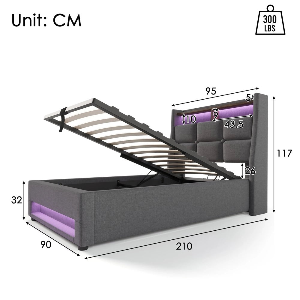 Letto imbottito singolo con rete a doghe ¨C Minimal ¨C 90x200cm, bianco, legno di pino, con materasso