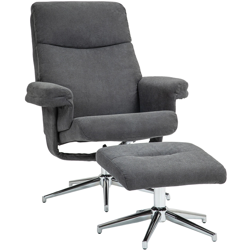 Poltrona Relax con Poggiapiedi in Velluto, Sedia Recliner con Schienale Regolabile fino a 130°, Grigio Scuro, Portata 150 kg