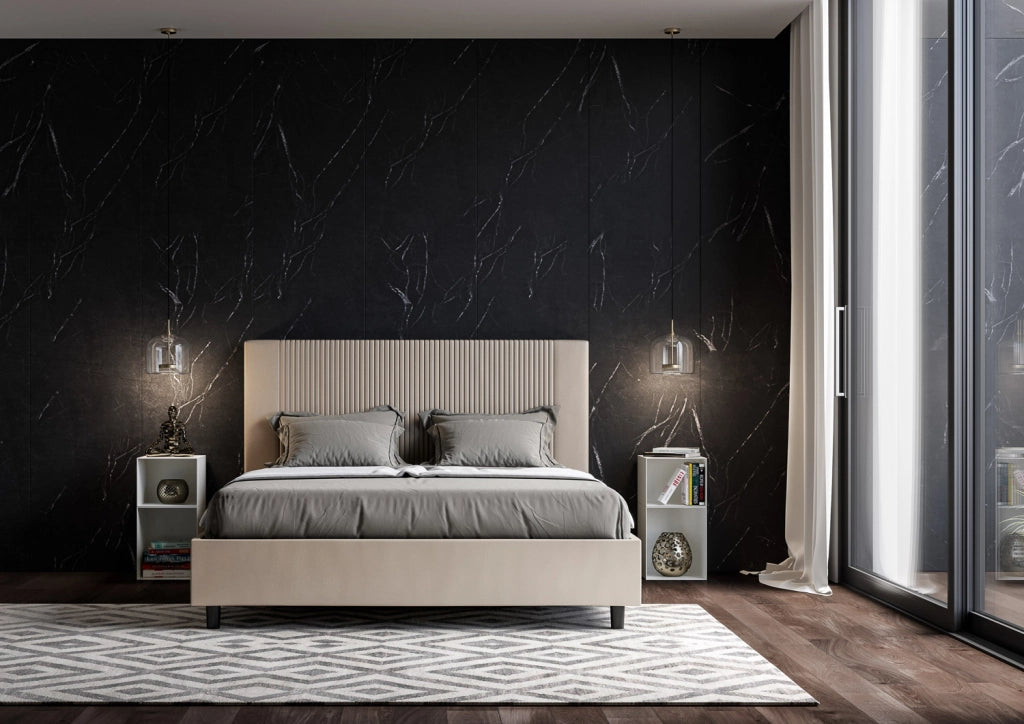 BS COM Letto matrimoniale king size contenitore imbottito 170x190 similpelle tortora