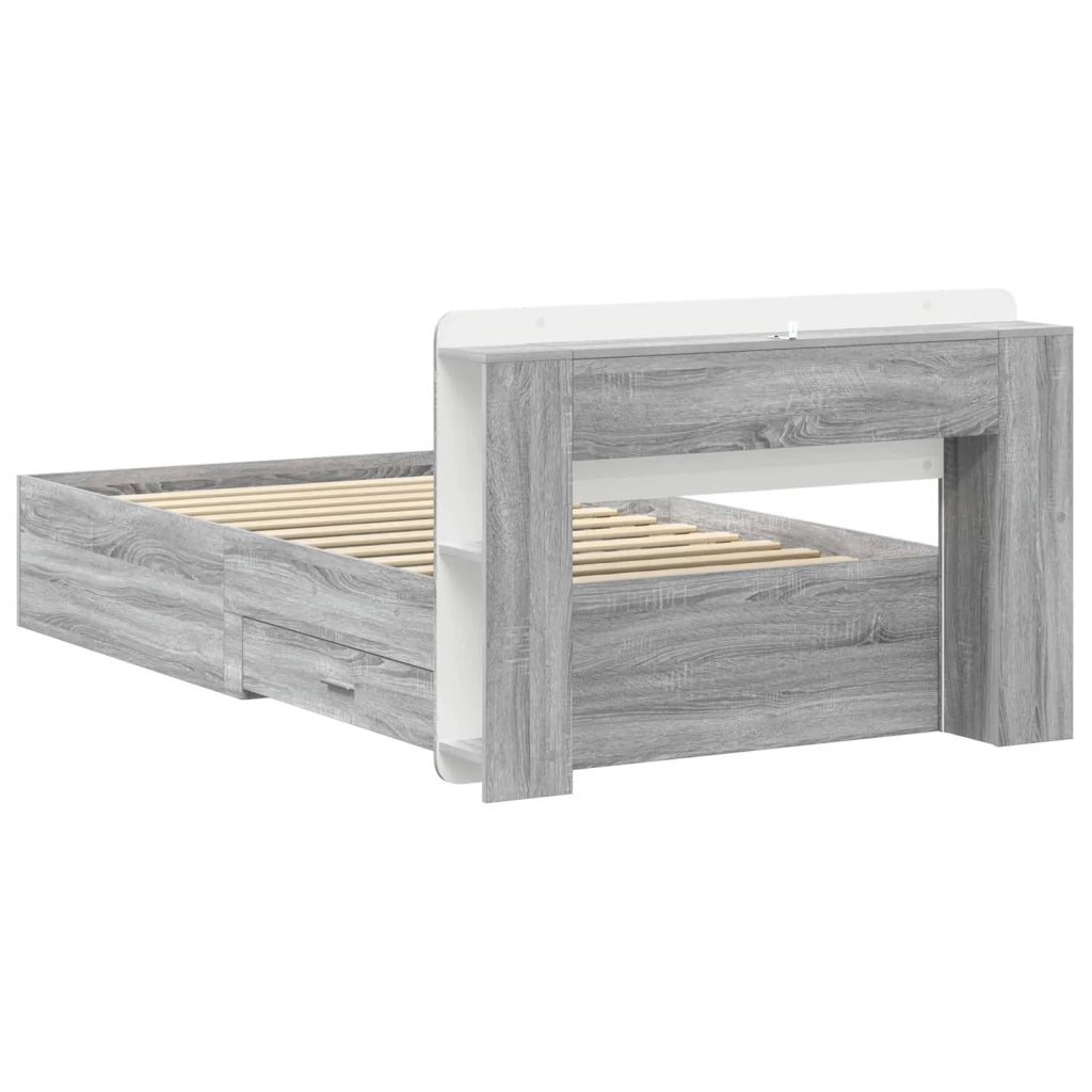 Letto singolo | Letto per adulti | Telaio del letto con storage Sonoma grigio 80 x 200 cm