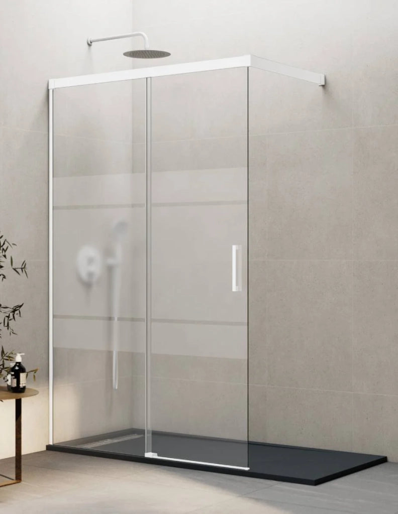 Porta doccia scorrevole 1+1 THALASSA (BASIC) walk-in 120 cm Profilo Bianco vetro serigrafato