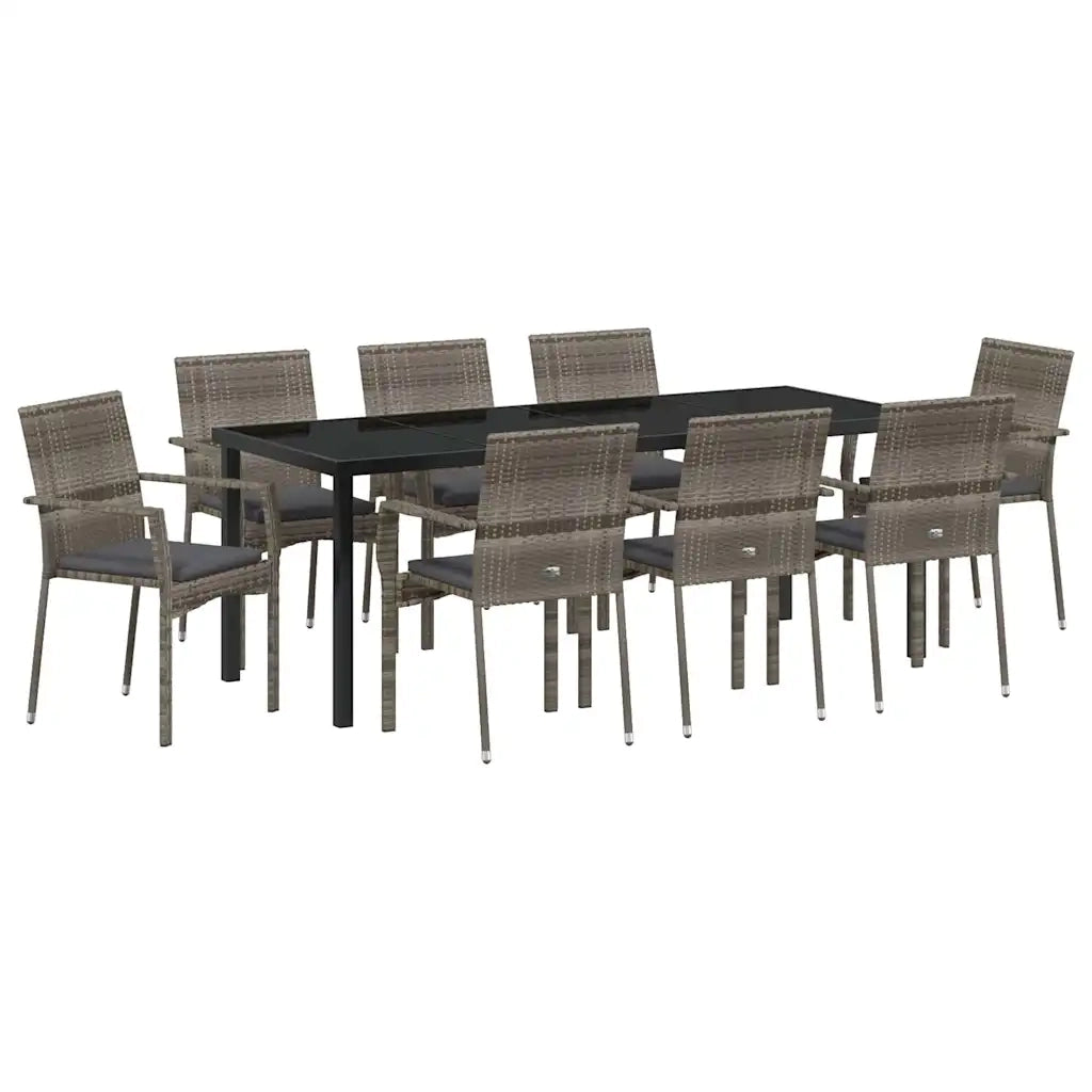 Set da Pranzo per Giardino con cuscino 9 pcs Grigio polyrattan 3380098