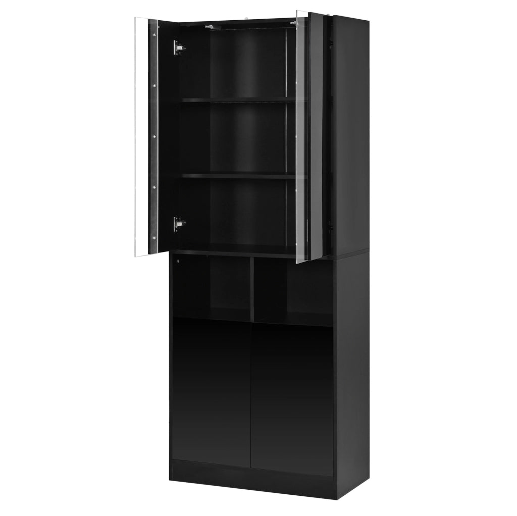 Armadio alto nero con LED controllabili via app e ante doppie