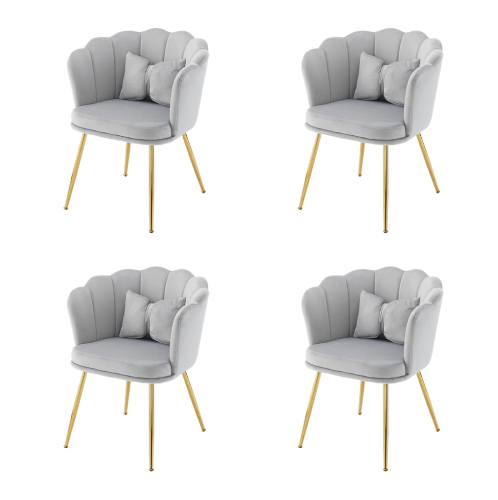 Set di 4 Sedie Moderne in Velluto con Schienale a Petalo e Gambe Dorate in Metallo