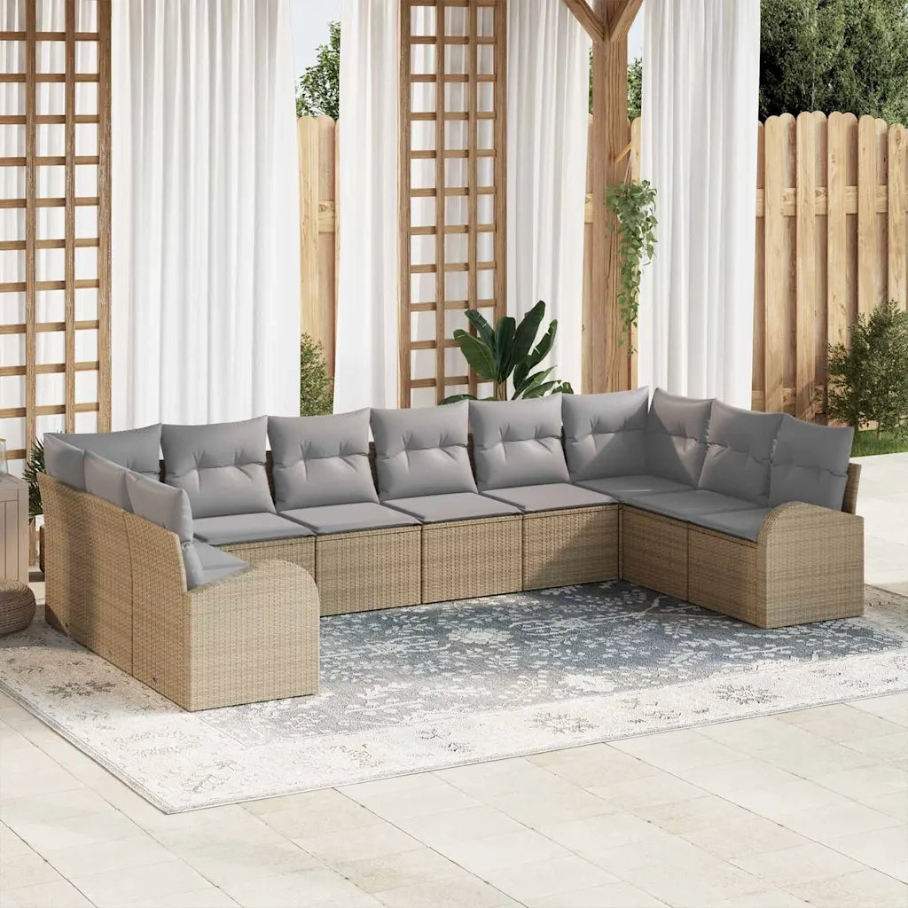 Set Divano da Giardino 10 pcs Beige e Grigio Chiaro polyrattan