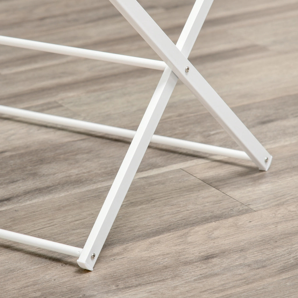 Stendino verticale pieghevole a 8 livelli con 10 aste e ripiano superiore bianco 74 × 35 × 144 cm