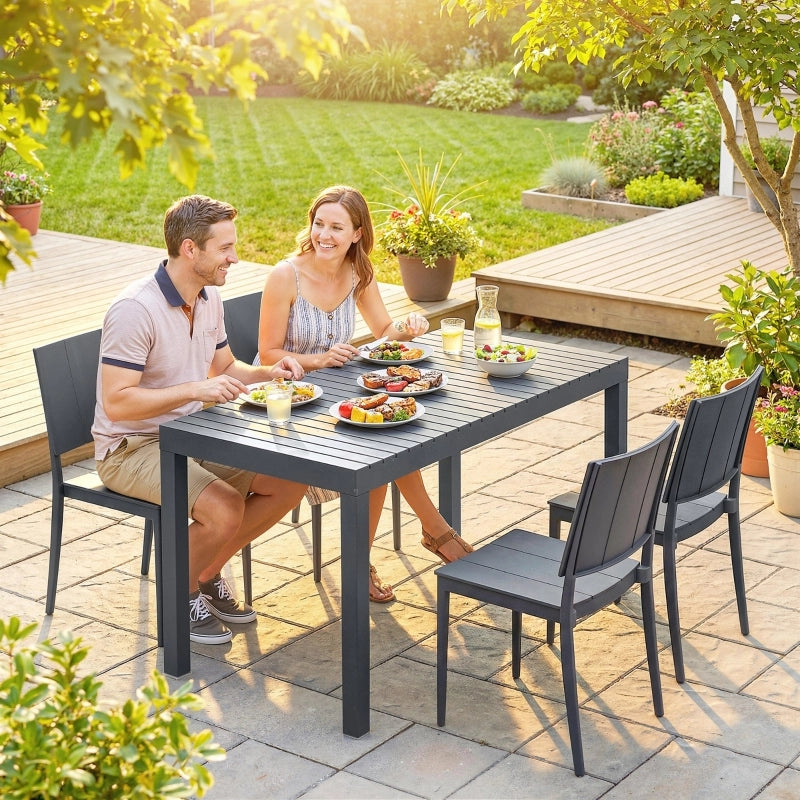 Set Salotto da Giardino 5 Pezzi ¨C Minimal ¨C Grigio Scuro Polyrattan con Tavolo e 4 Sedie Impilabili per 4 Posti