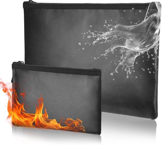 Set di protezione documentaria con 2 tasche in silicone a fibra ottica impermeabili all'acqua, 2 dimensioni: 34 x 24 cm e 20,5 x 13,5 cm, per documenti A4, passaporti, documenti bancari e oggetti di valore