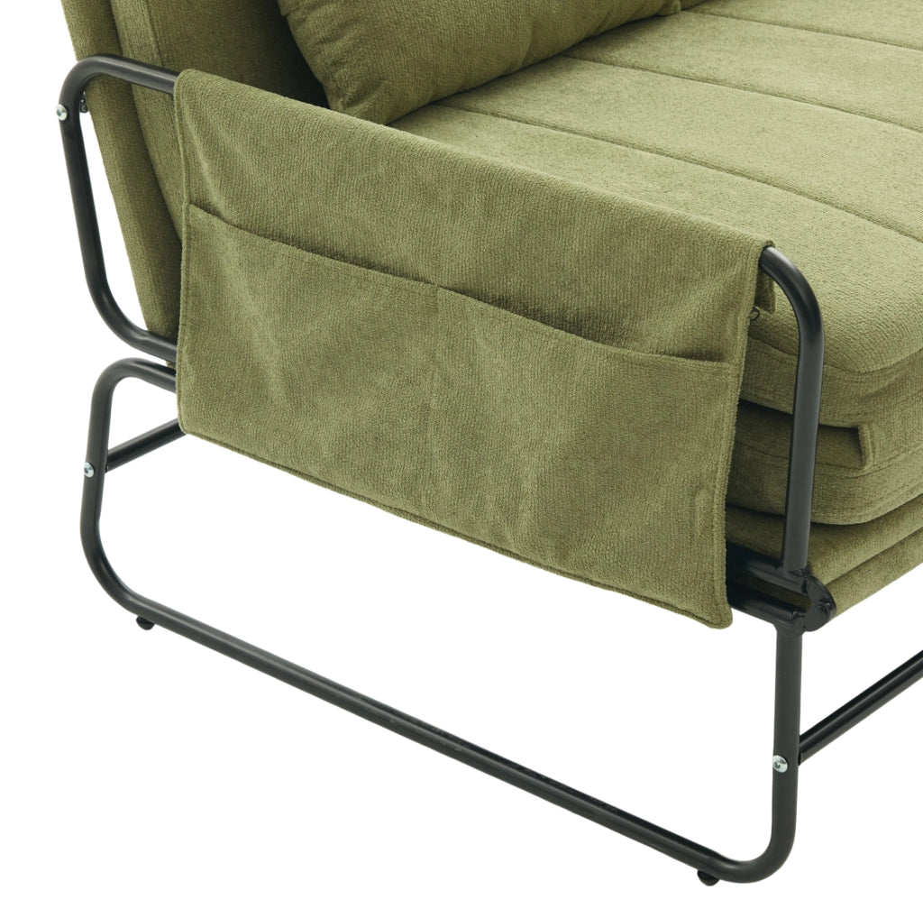 Divano letto 2 posti trasformabile 104x200 cm in chenille e metallo; verde oliva