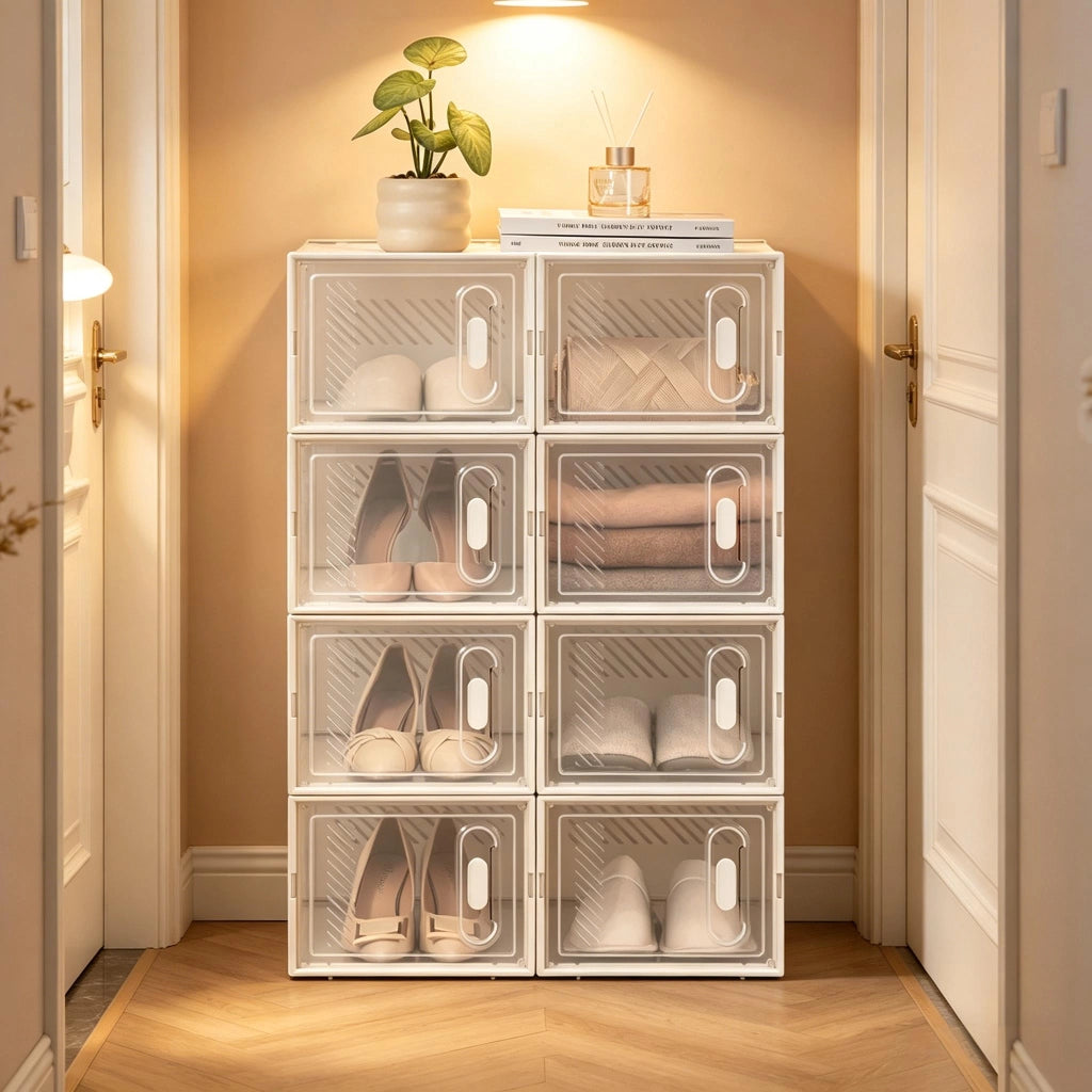 Scatole porta scarpe impilabili trasparenti in plastica set da 8 con apertura frontale per ufficio bagno camera da letto