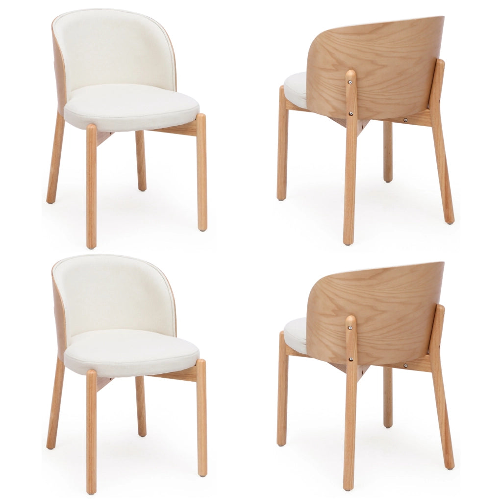 Set di 4 sedie da pranzo in legno di caucci¨´ e lino naturale con impiallacciatura di frassino