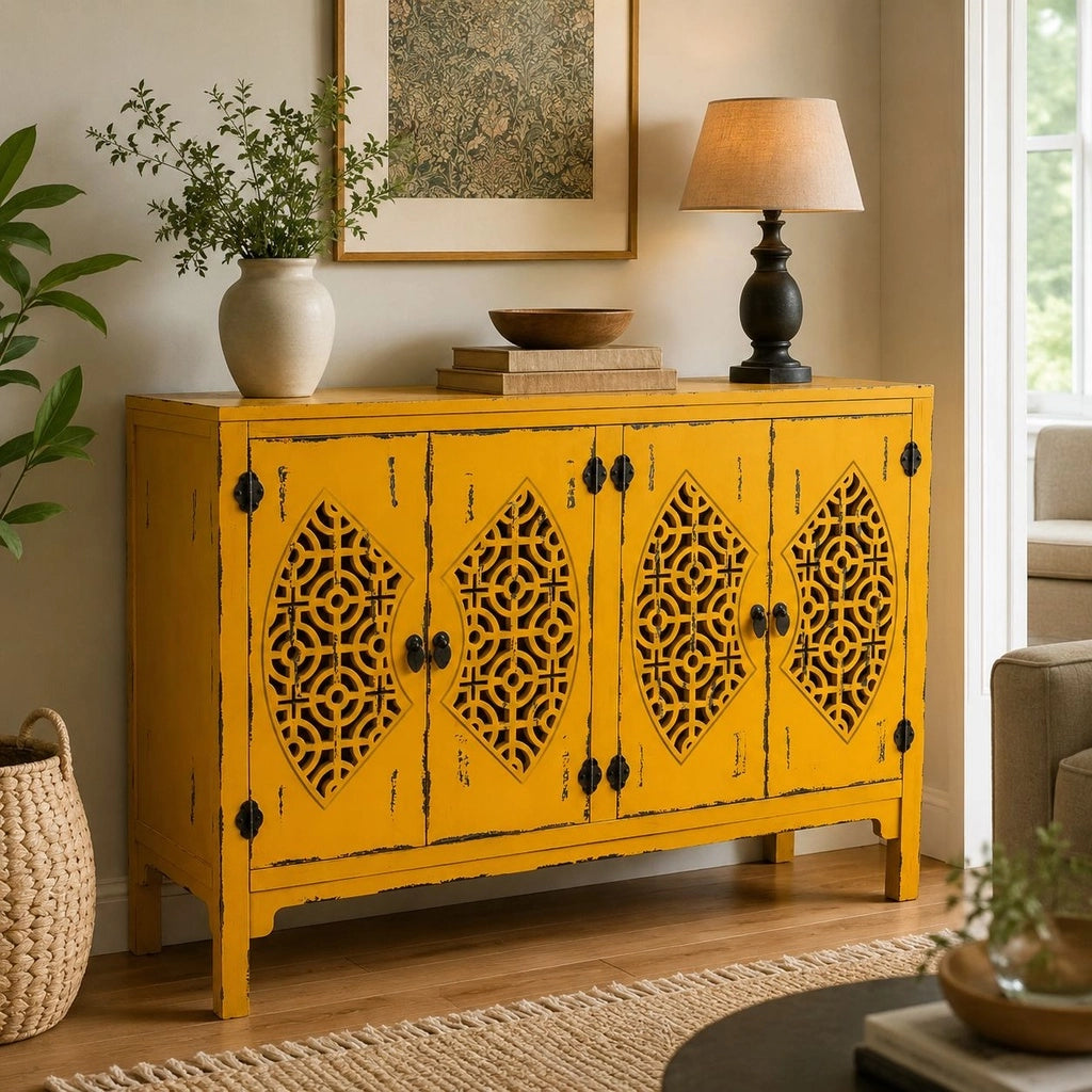 Credenza in legno gialla 120x40x86,5