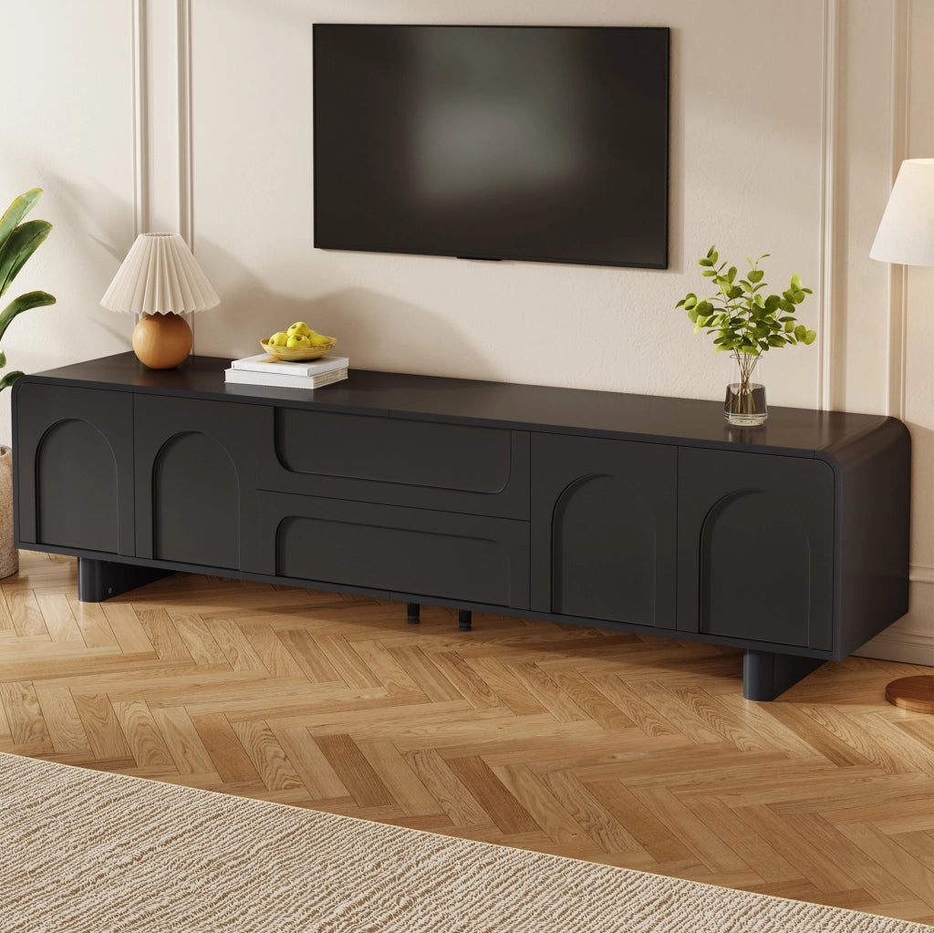 MOBILE TV 180x40x46 cm Nero MDF e Truciolare con 4 Ante e 2 Cassetti
