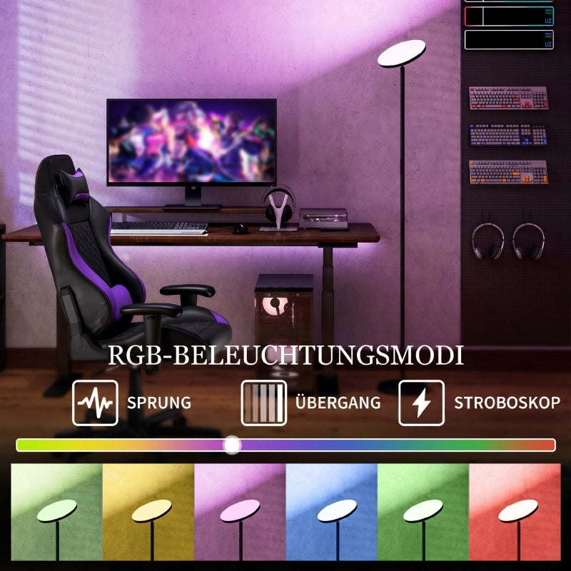 Lampada da terra LED RGB dimmerabile con telecomando e touch testa orientabile 350° nero 25 × 25 × 177 cm