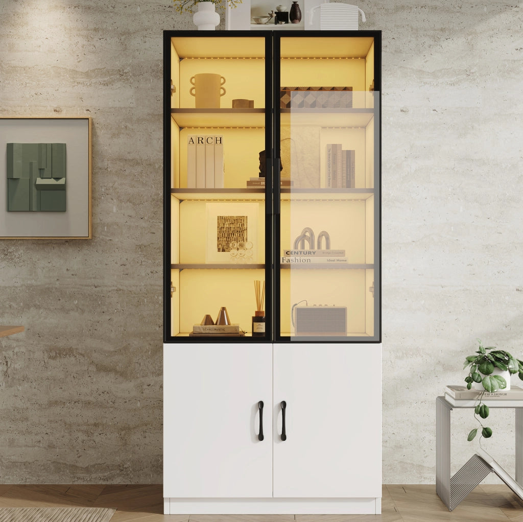 VETRINA LED 60x40x160 cm Bianca con Vetro Grigio e 2 Ante