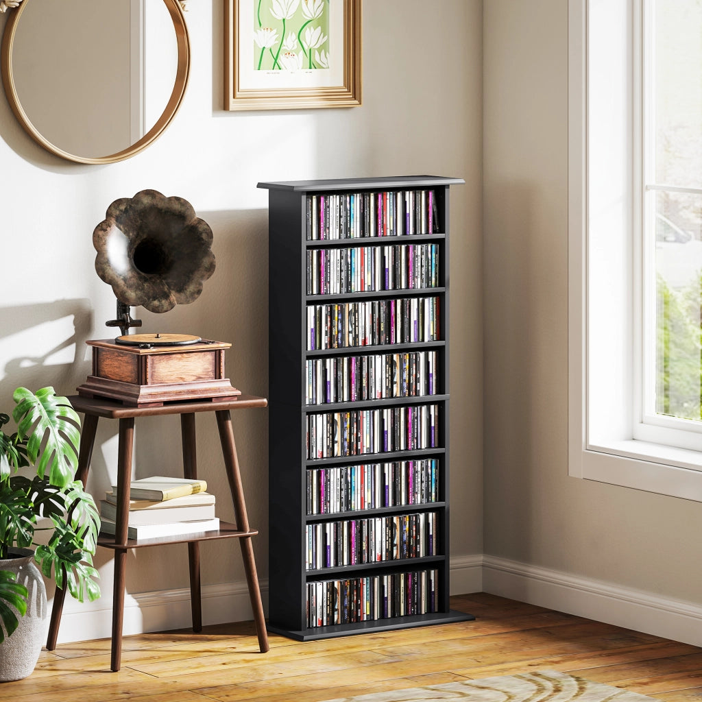Libreria per CD e DVD con 8 scomparti e 6 ripiani regolabili ¨C Minimal ¨C nero